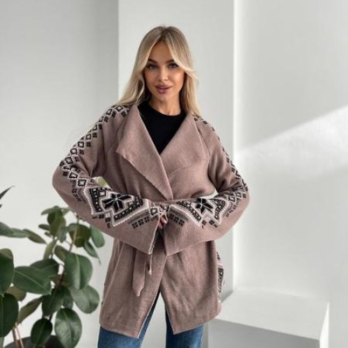 Кардиган LiZa Brend (44-50) 1104 beige-black (деми) LiZa Brend 1104 beige-black