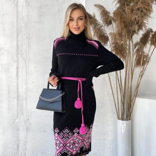 Платье LiZa Brend (42-48) 1106 black-pink (зима) LiZa Brend 1106 black-pink