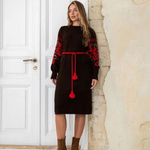 Платье LiZa Brend (44-52) 1107 brown-red (зима) LiZa Brend 1107 brown-red