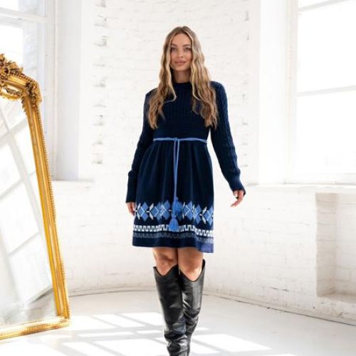 Платье LiZa Brend (42-50) 1109 navy-l.blue (зима) LiZa Brend 1109 navy-l.blue