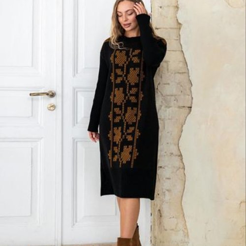 Платье LiZa Brend (44-56) 1112 black-beige (зима) LiZa Brend 1112 black-beige