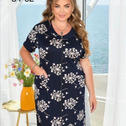 Халат Brilliant (54-62) 1326 navy-beige (лето) Brilliant 1326 navy-beige