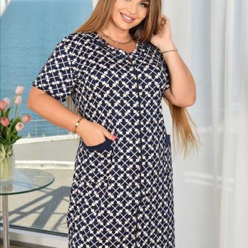 Халат Brilliant (58-66) 2301 navy-beige (лето) Brilliant 2301 navy-beige