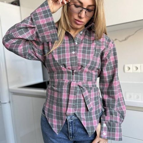 Рубашка Adam&Eva (42-48) 283 grey-pink (деми) Adam&Eva 283 grey-pink