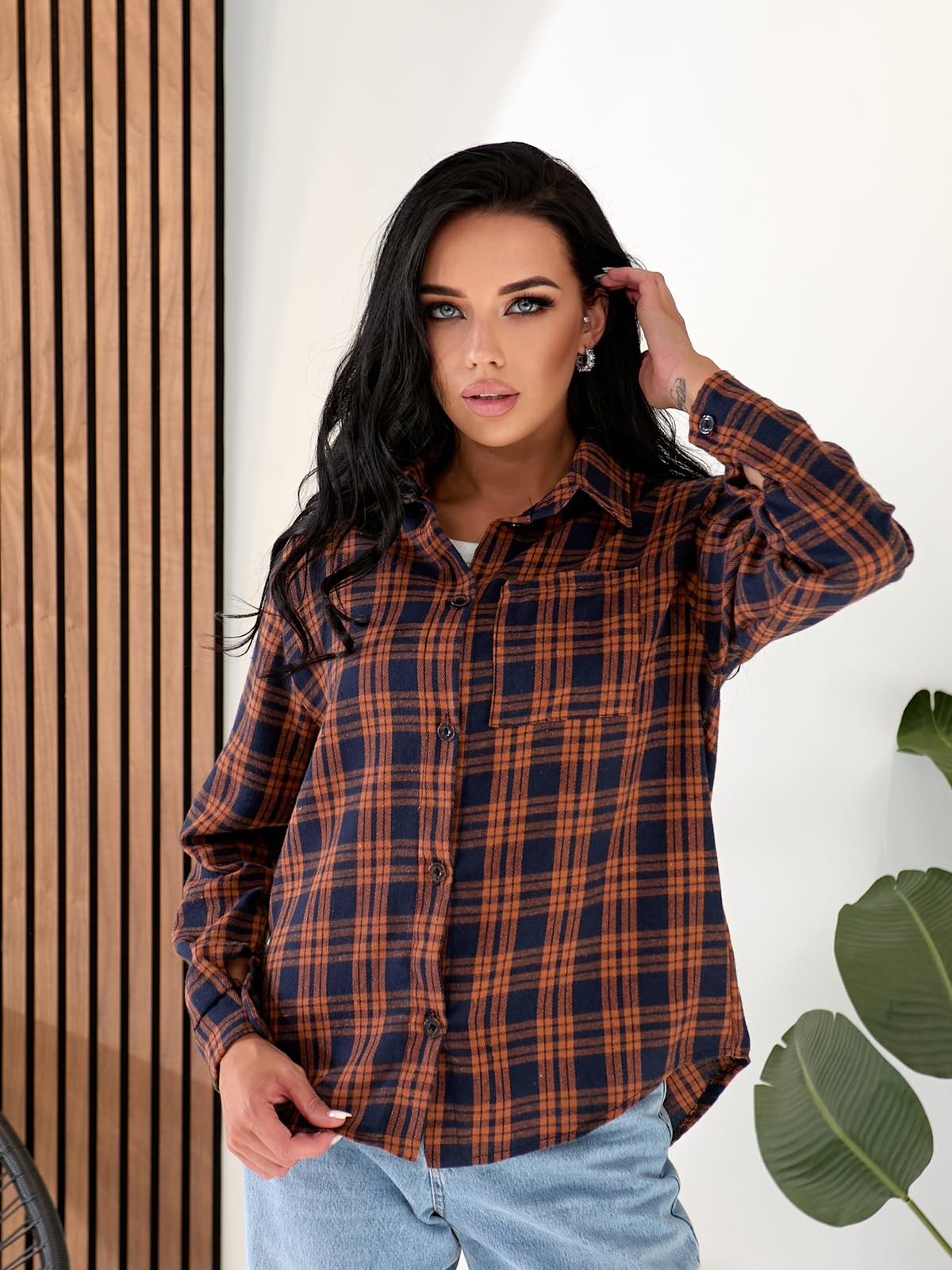 Рубашка BAT (42-48) 899 brown-navy (деми)