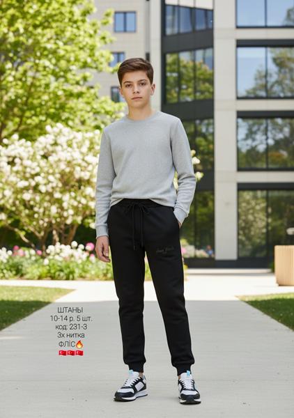 Штаны спорт AMZ (10-14) 231-3 black-grey (зима)