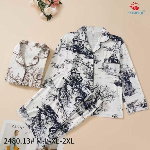 Пижама Estima (M-2XL) 2480-13 white-black (деми)