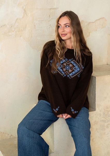 Свитер LiZa Brend (44-52) 1103 brown-l.blue (зима)