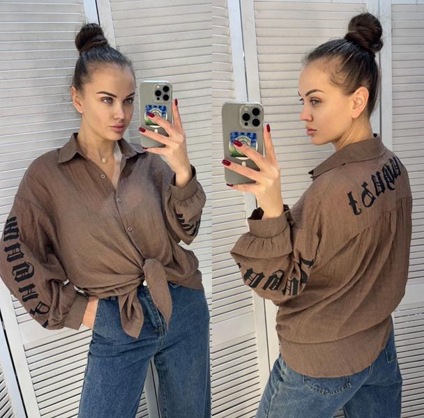 Рубашка Lora (one size) LR1009 brown (деми)