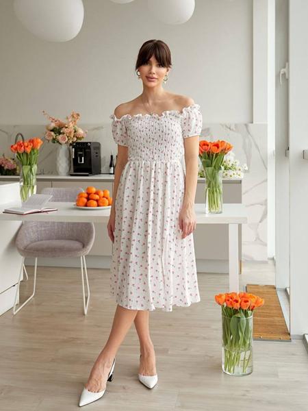 Платье Arina (42-48) 1495 white-pink (лето)