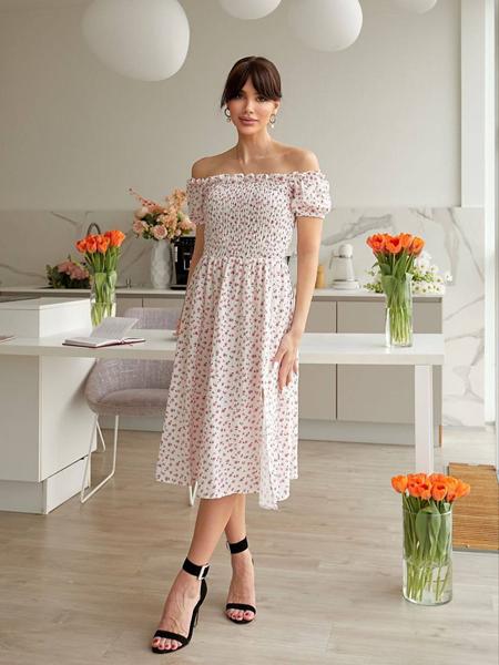 Платье Arina (42-48) 1495-1 white-pink (лето)