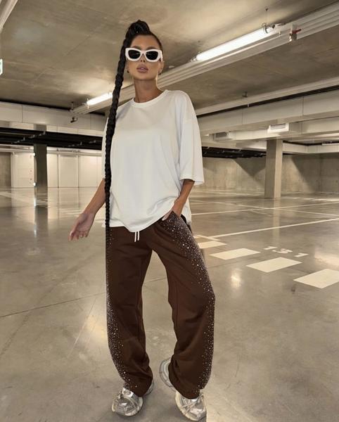 Штаны спорт Karon (S-L) 7164 brown (деми)