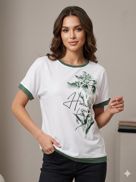 Футболка Elena&Vika (50-56) 25021 white-green (лето)