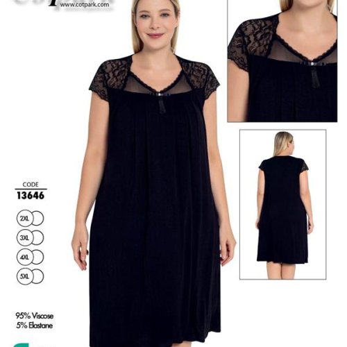 Ночнушка Cotpark (2XL-5XL) 13646 black (лето) Cotpark 13646 black