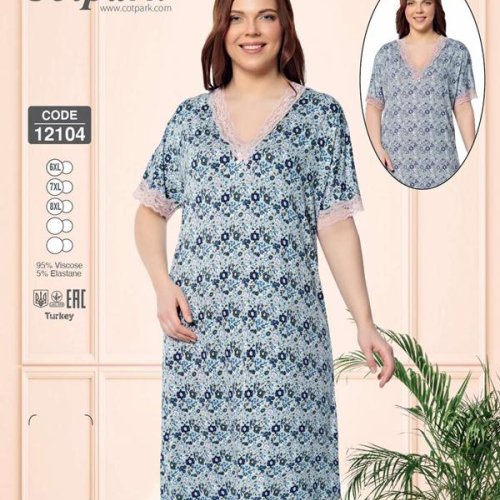 Ночнушка Cotpark (6XL-8XL) 12104 l.blue (лето) Cotpark 12104 l.blue