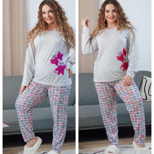 Пижама Vehuiah (L-4XL) 130402 grey-crimson (деми) Vehuiah 130402 grey-crimson