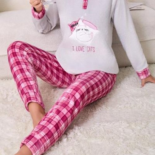 Пижама Estima (M-3XL) 70159 l.grey-fuchsia (зима) Estima 70159 l.grey-fuchsia