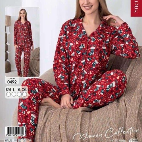 Пижама Estima (S-2XL) 0492 red (зима) Estima 0492 red