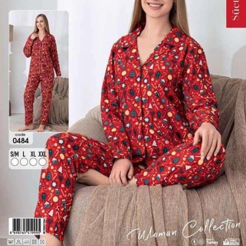 Пижама Estima (S-2XL) 0484 red (зима) Estima 0484 red