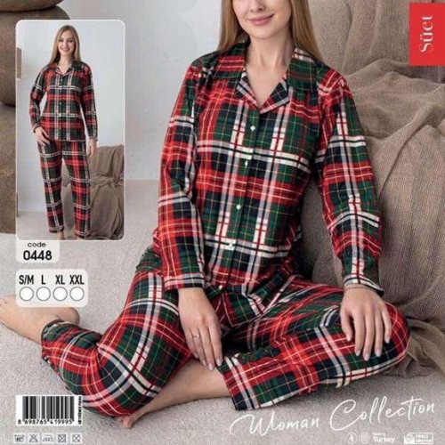 Пижама Estima (S-2XL) 0448 red-green (зима) Estima 0448 red-green