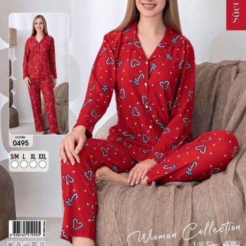 Пижама Estima (S-2XL) 0495 red (зима) Estima 0495 red