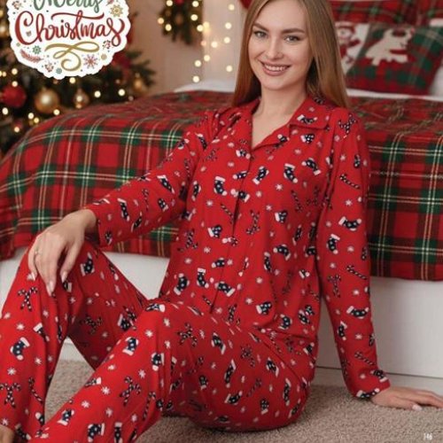 Пижама Estima (S-2XL) 6383 red (зима) Estima 6383 red