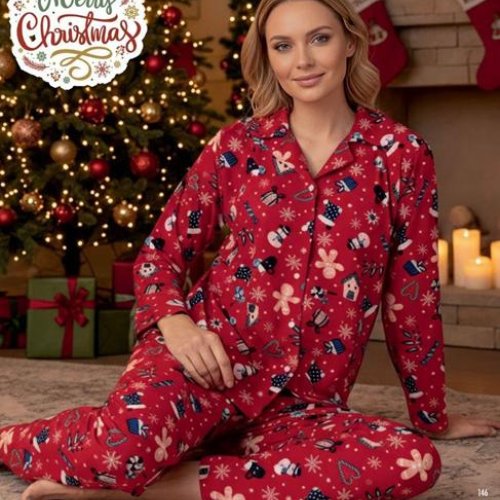 Пижама Estima (S-2XL) 6873 red (зима) Estima 6873 red