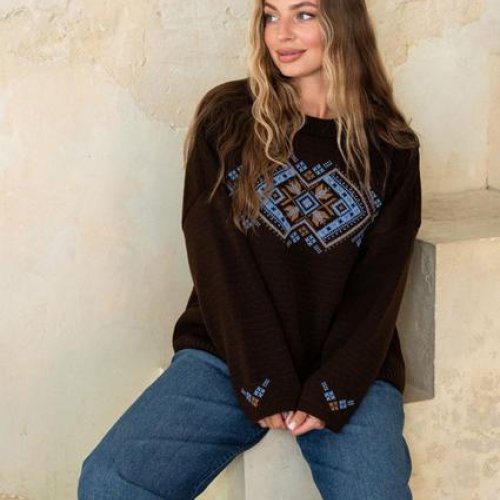 Свитер LiZa Brend (44-52) 1103 brown-l.blue (зима) LiZa Brend 1103 brown-l.blue