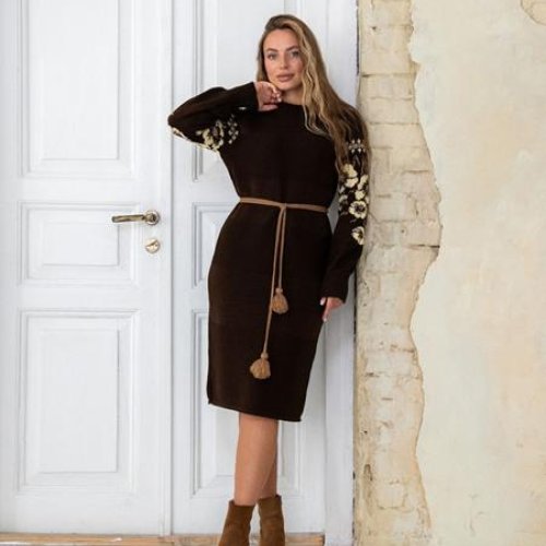 Платье LiZa Brend (44-52) 1107 brown-beige (зима) LiZa Brend 1107 brown-beige