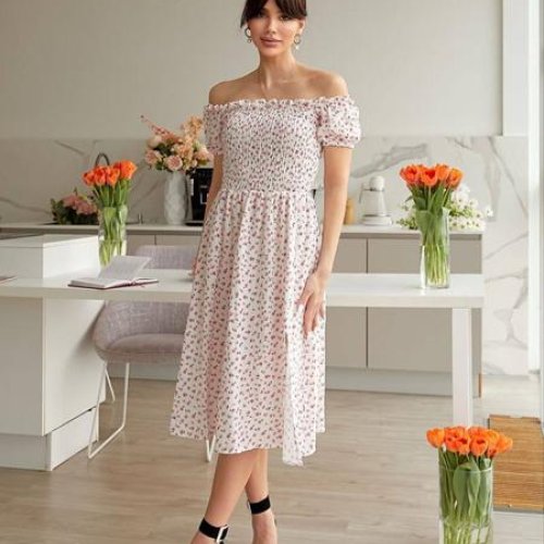 Платье Arina (42-48) 1495-1 white-pink (лето) Arina 1495-1 white-pink