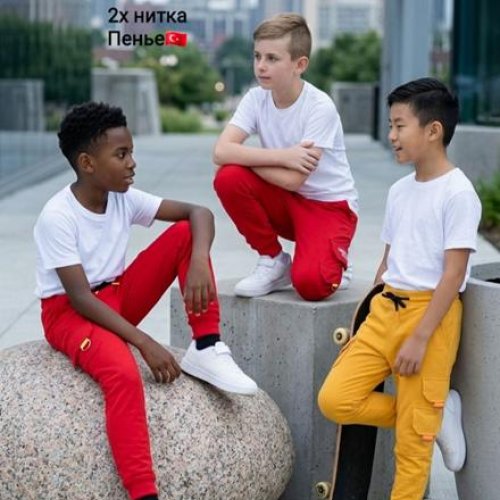 Штаны спорт AMZ (8-11) M0600 red надпись (деми) AMZ M0600 red надпись