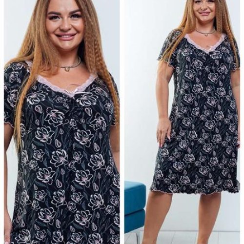 Ночнушка Vehuiah (3XL-5XL) VH101 black (лето) Vehuiah VH101 black