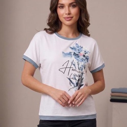 Футболка Elena&Vika (50-56) 25021 white-l.blue (лето) Elena&Vika 25021 white-l.blue