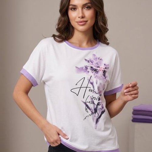 Футболка Elena&Vika (50-56) 25021 white-lilac (лето) Elena&Vika 25021 white-lilac