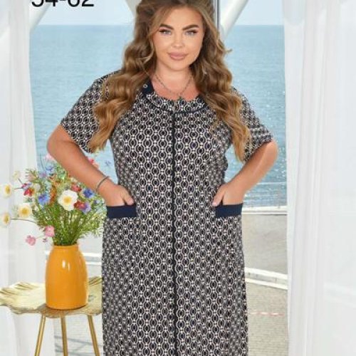 Халат Anion (54-62) 1335 navy-beige (лето) Anion 1335 navy-beige