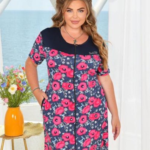 Халат Anion (58-66) 2307 navy-pink (лето) Anion 2307 navy-pink