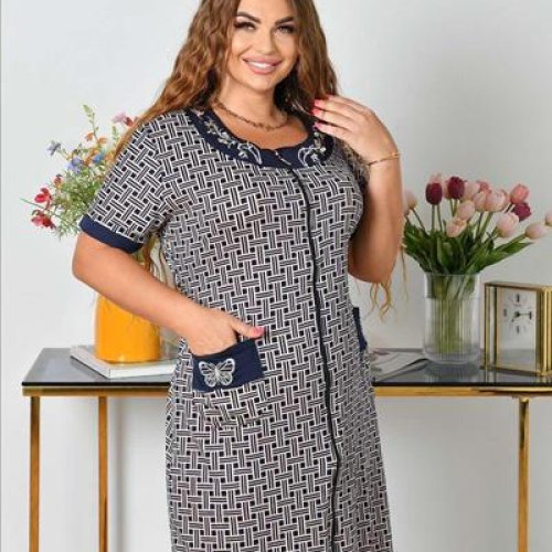 Халат Anion (58-66) 2332 navy-beige (лето) Anion 2332 navy-beige