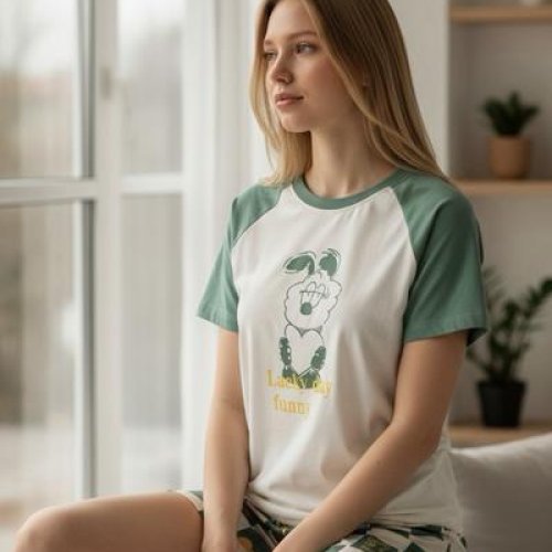 Пижама Trikotag (M-2XL) T532 white-green (лето) Trikotag T532 white-green