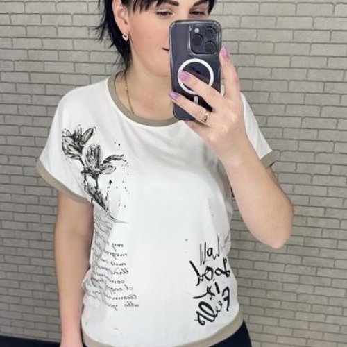 Футболка LeVisha (M-2XL) 25017 white-beige (лето) LeVisha 25017 white-beige