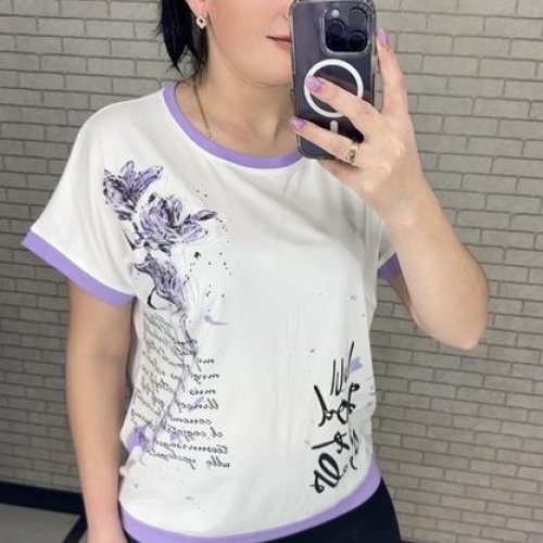 Футболка LeVisha (M-2XL) 25017 white-lilac (лето) LeVisha 25017 white-lilac