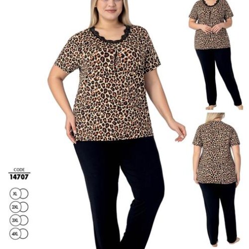 Пижама Cotpark (XL-4XL) 14707 beige-black (лето) Cotpark 14707 beige-black