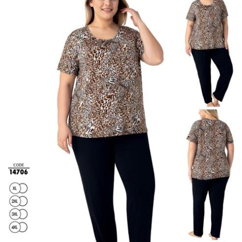 Пижама Cotpark (XL-4XL) 14706 beige-black (лето) Cotpark 14706 beige-black