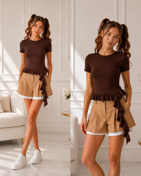 Юбка-шорты Karolina (32-42) KR775 d.beige (лето)