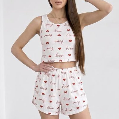 Пижама Trikotag (S-XL) 195 white-red (лето) Trikotag 195 white-red