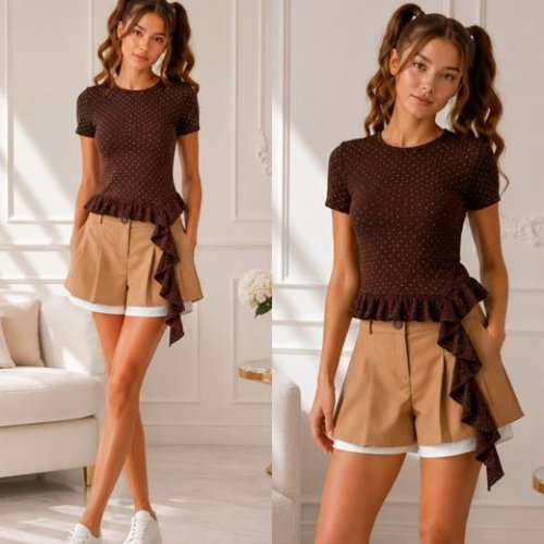 Юбка-шорты Karolina (32-42) KR775 d.beige (лето) Karolina KR775 d.beige