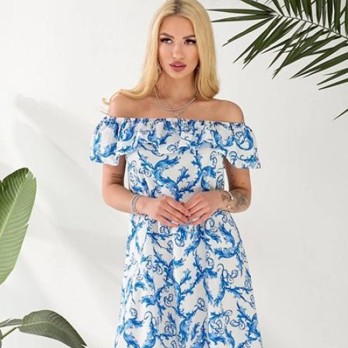 Платье BAT (44-54) 110-9 white-blue (лето) BAT 110-9 white-blue