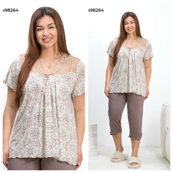 Пижама Vehuiah (2XL-5XL) 98264 beige (лето)
