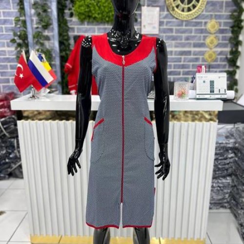 Халат Cotpark (L-3XL) 5095 l.grey-red (лето) Cotpark 5095 l.grey-red