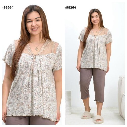 Пижама Vehuiah (2XL-5XL) 98264 beige (лето) Vehuiah 98264 beige
