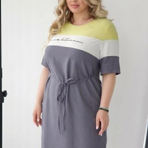 Платье Akulova (48-58) 2052 grey-yellow (лето) Akulova 2052 grey-yellow